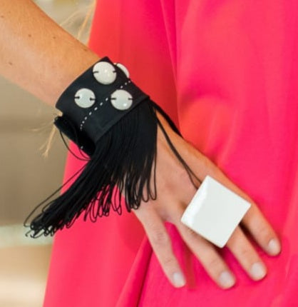 Epoque wrist cuffs in fabric and ceramic