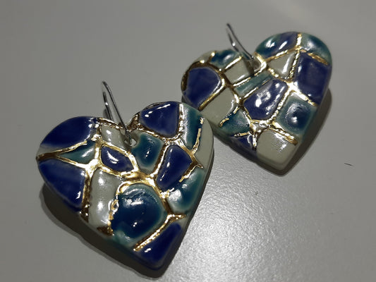 Cuori Mosaico Blu orecchini in ceramica