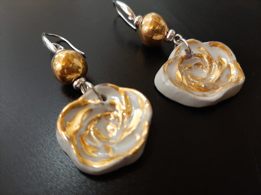 "Gold Roses" ceramic earrings